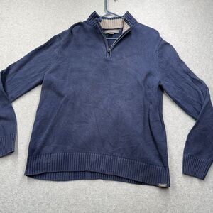 VTG Eddie Bauer Men's 1/4 Zip Mock Neck Pullover Sweater Blue Cotton Size L